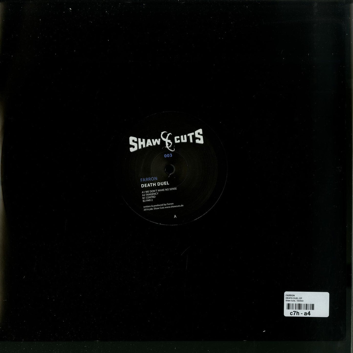 Back cover of Second Hand FARRON – DEATH DUEL vinyl record with dark artwork and tracklist visible.