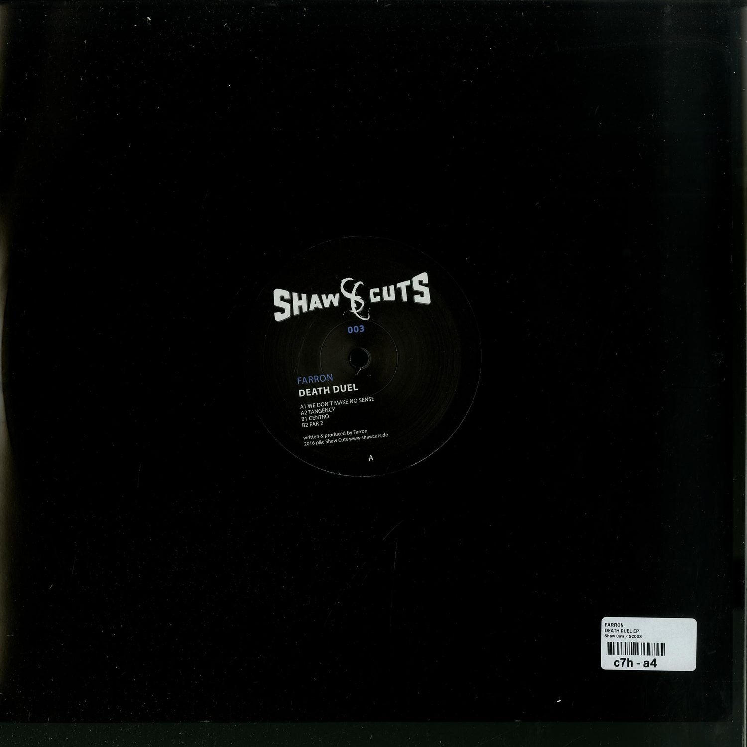 Back cover of Second Hand FARRON – DEATH DUEL vinyl record with dark artwork and tracklist visible.
