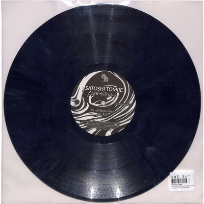 Back of the Satoshi Tomiie 12B-DUB Part 3 vinyl record by Rubadub, showing the black vinyl and label side.