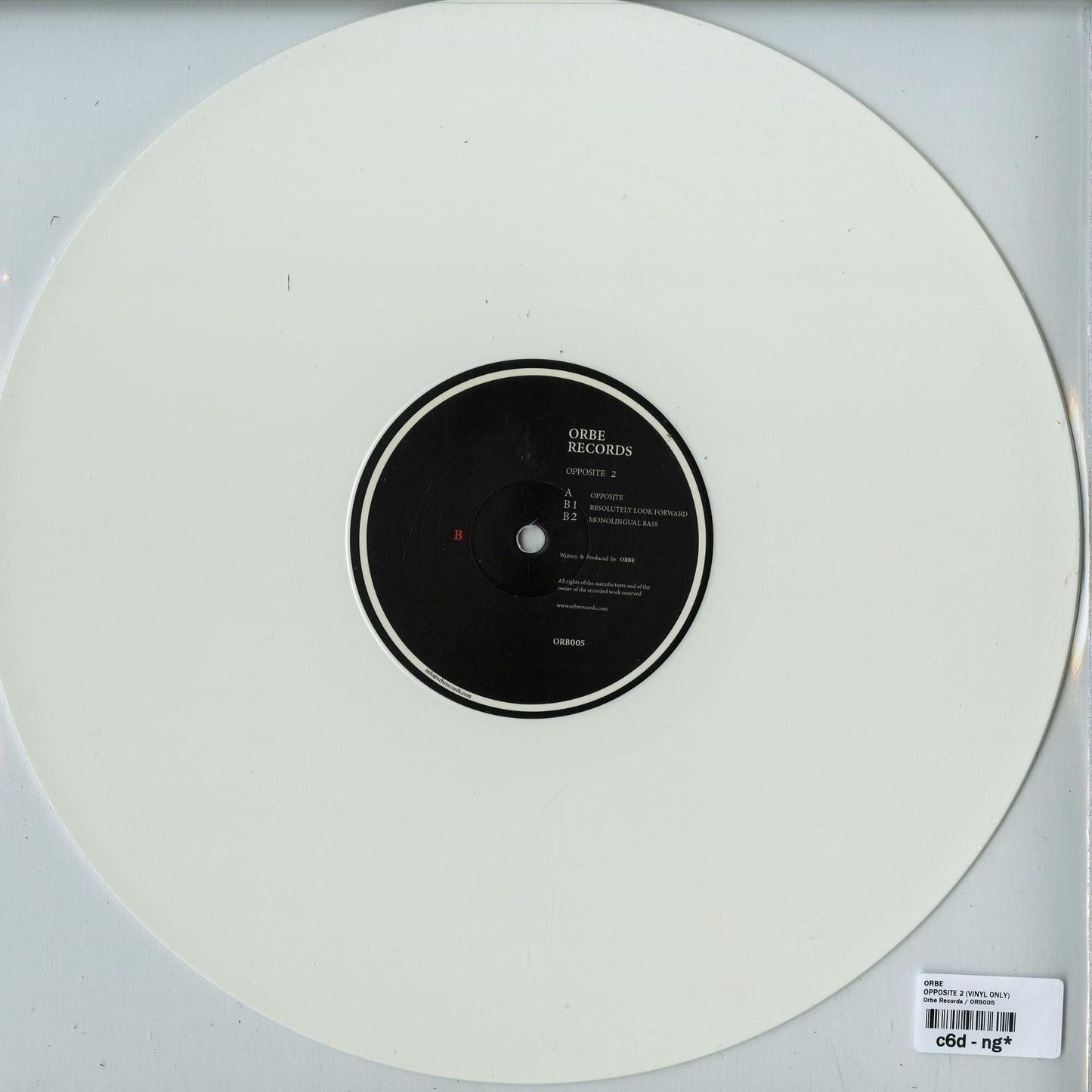 Second Hand ORBE Opposite 2 vinyl record showing the back cover with track listing and artwork.