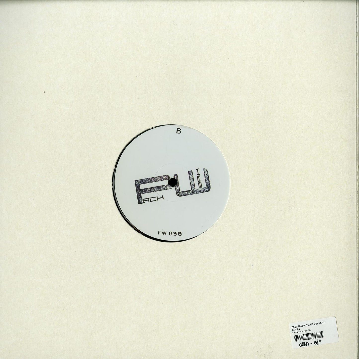 Second hand vinyl record of Oleg Mass and Mike Dehnert's BTR 94 EP, showing the back cover with track details and artwork.