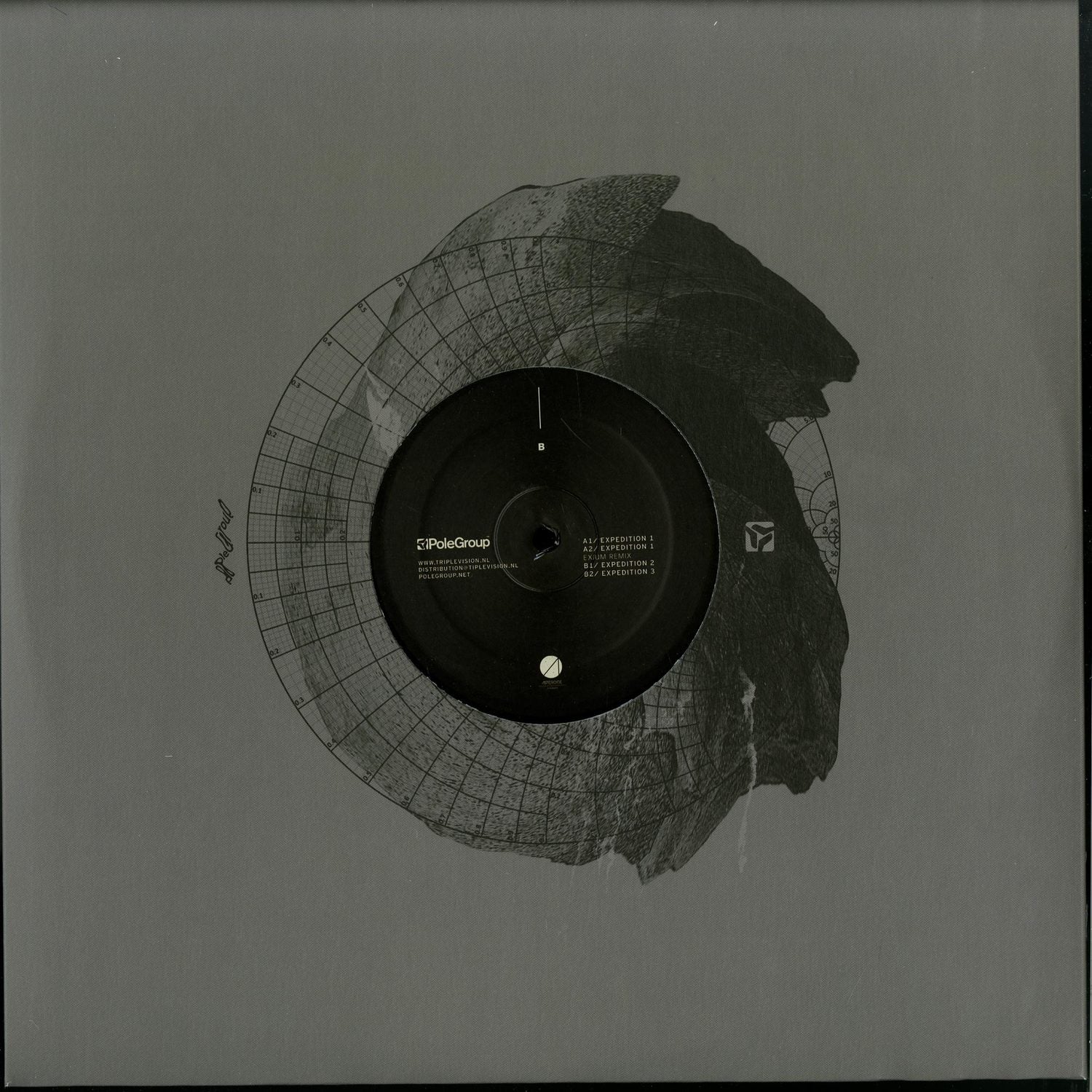Second Hand Refracted Exium vinyl record with black label and artwork on the back side.