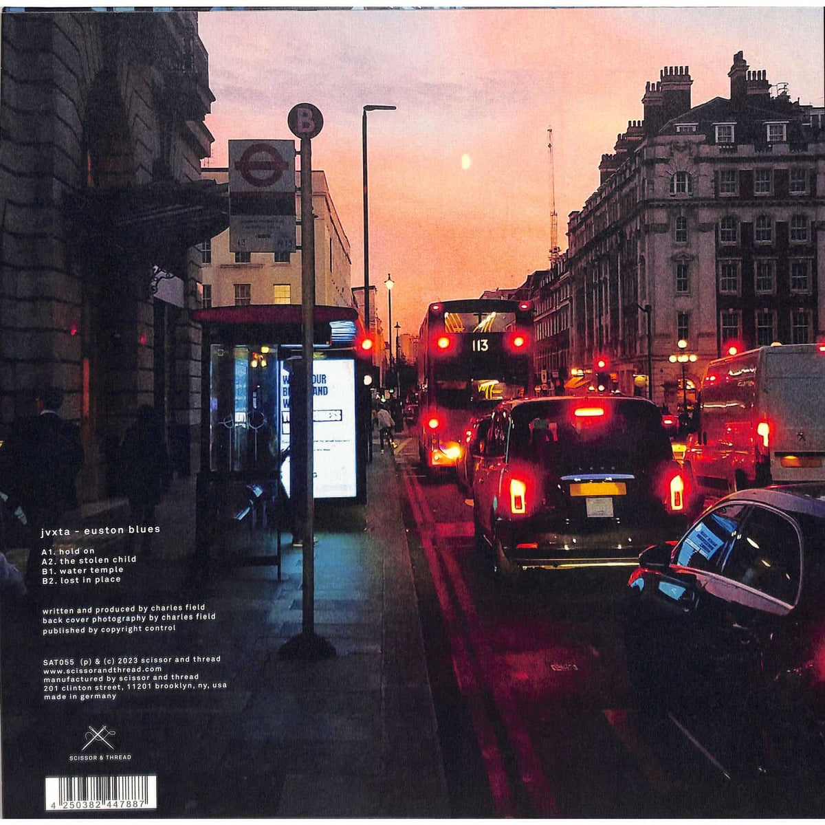 Euston Blues vinyl record by Word and Sound, showing the back cover with blue and white abstract design, for JVXTA album.