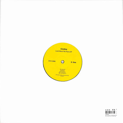Back of DBH CINTHIE Look Mom! No Piano vinyl record with artwork and catalog details visible on the album cover.