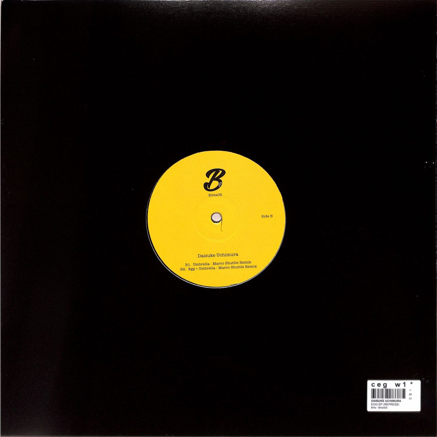 Back view of second-hand DAISUKE UCHIMURA and MARCO SHUTTLE vinyl record titled Egg EP, with colorful album artwork on the cover.