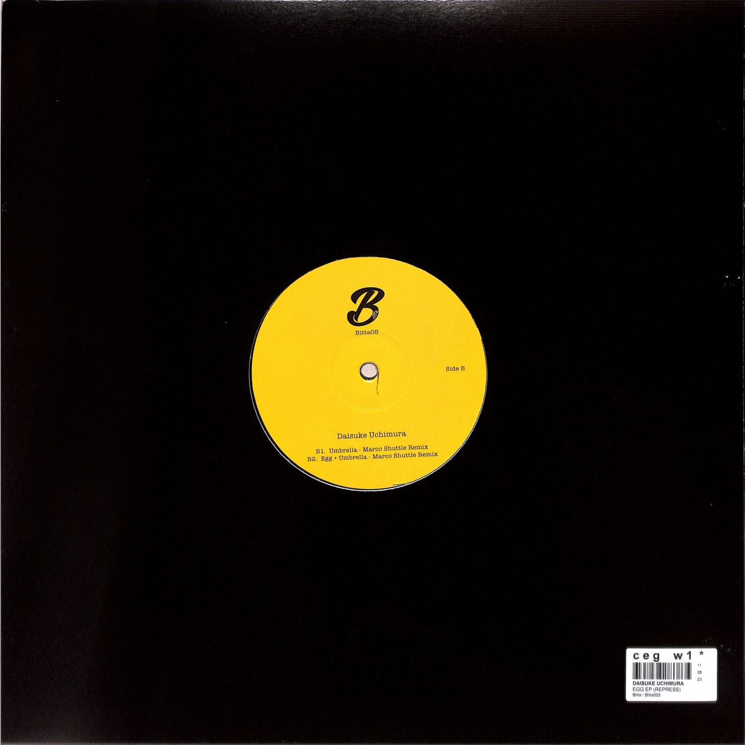 Back view of second-hand DAISUKE UCHIMURA and MARCO SHUTTLE vinyl record titled Egg EP, with colorful album artwork on the cover.