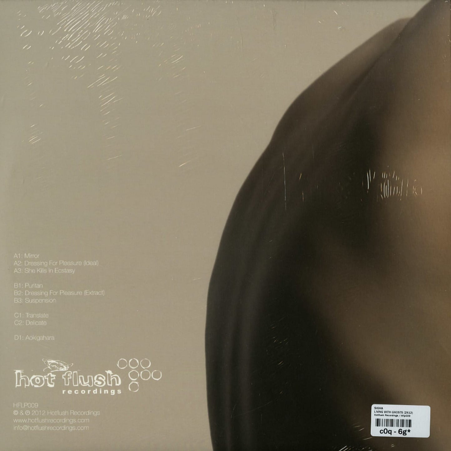 Back cover of Second Hand SIGHA vinyl record titled Living With Ghosts, featuring artwork and track list.