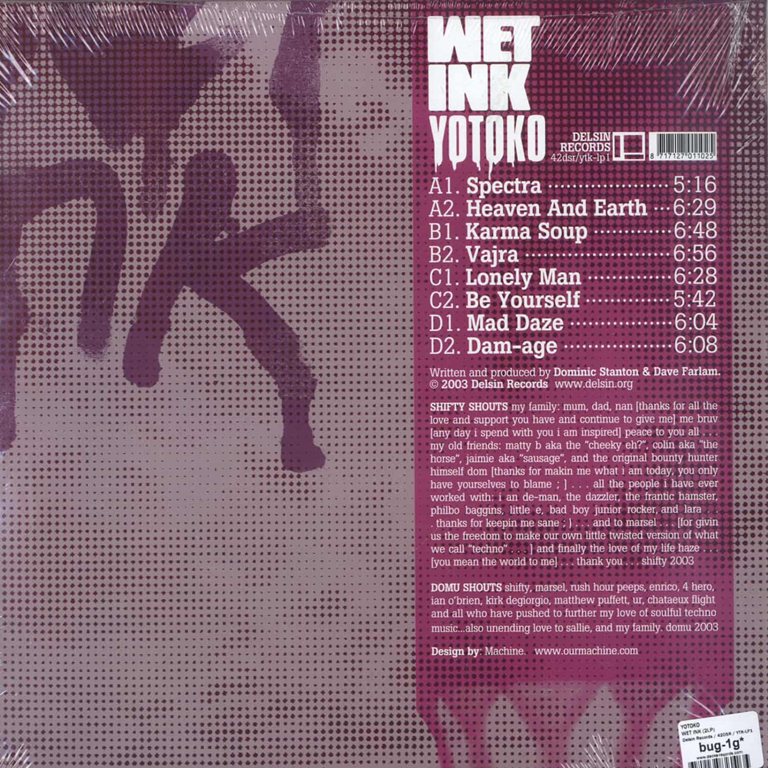 Second Hand YOTOKO Wet Ink vinyl record with back cover art featuring colorful abstract design.