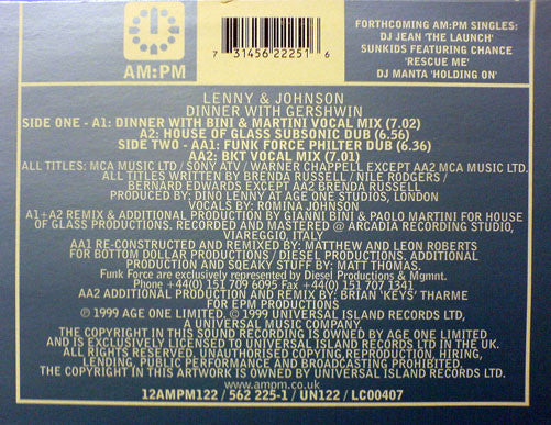 LENNY & JOHNSON – DINNER WITH GERSHWIN