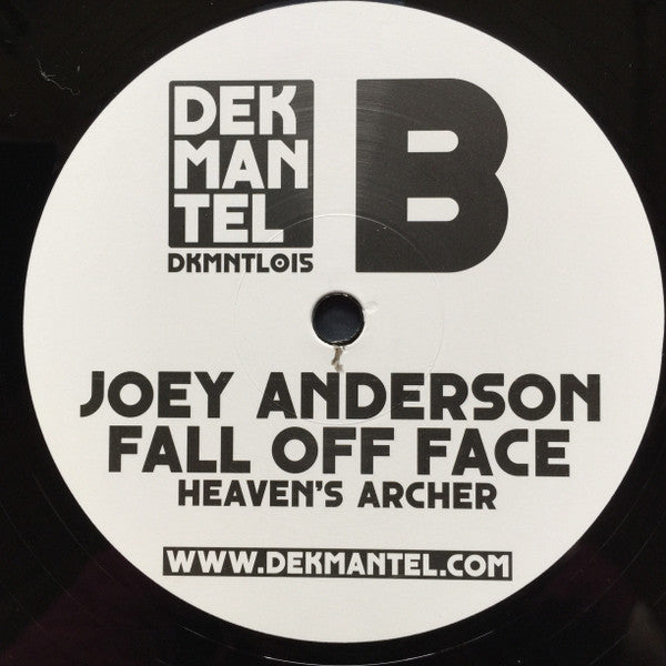 Vinyl record by Joey Anderson titled "Fall Off Face," second hand condition, showing the back cover with artwork and track details.