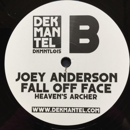 Vinyl record by Joey Anderson titled "Fall Off Face," second hand condition, showing the back cover with artwork and track details.