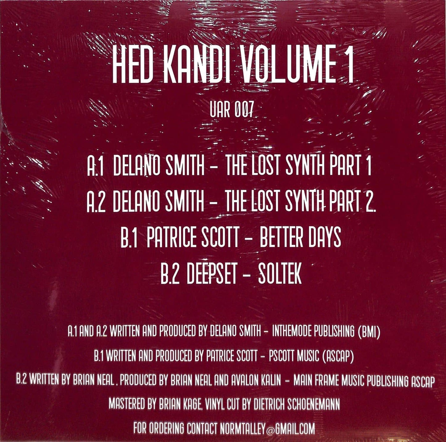 Deepset vinyl record by Delano Smith and Patrice Scott from Hed Kandi Volume 1, showing the back cover artwork.