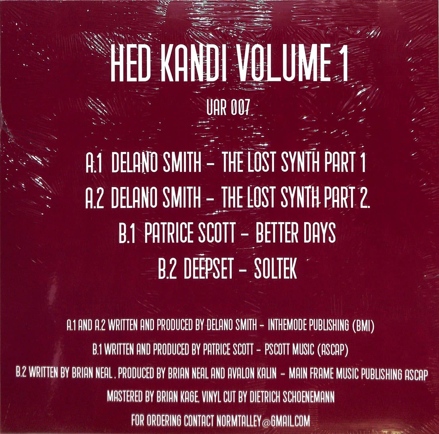 Deepset vinyl record by Delano Smith and Patrice Scott from Hed Kandi Volume 1, showing the back cover artwork.