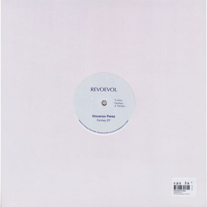 VINCENZO PEREZ Fantasy EP vinyl record by DBH showing the back cover with artwork and track listing.