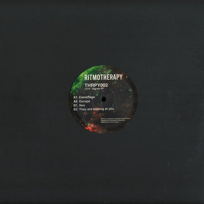 Vinyl Future I.O.N SIGNALS EP vinyl record with black and colorful abstract design on the back cover.