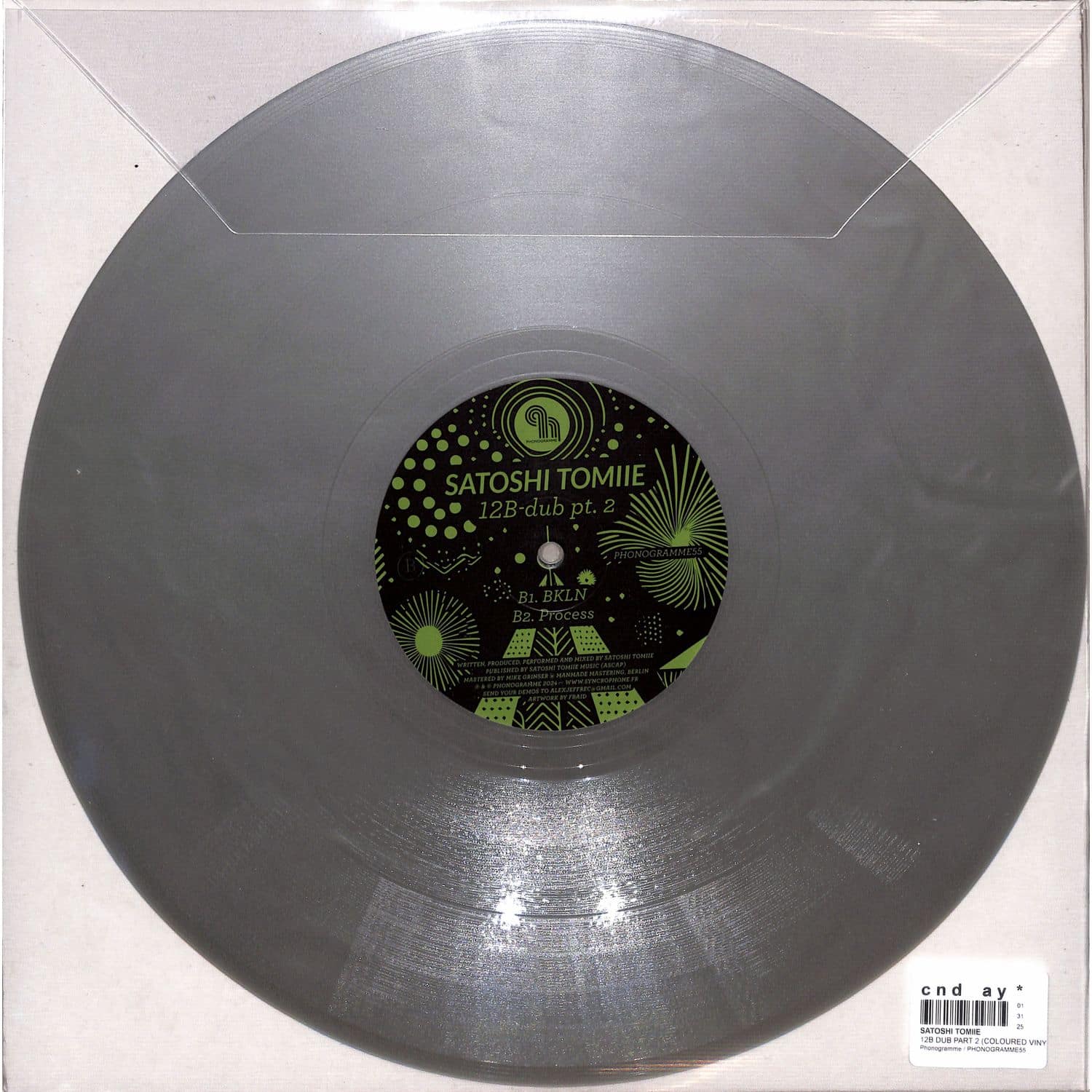 Back of the Satoshi Tomiie 12B-Dub PT.2 vinyl record by Syncrophone, featuring the label and record grooves.