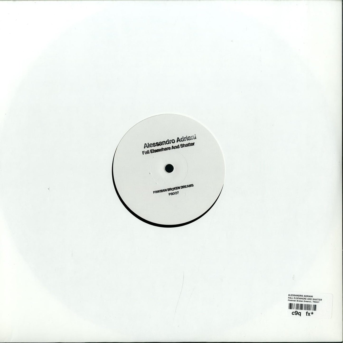 Back cover of Alessandro Adriani's Fall Elsewhere and Shatter vinyl record, second-hand, showcasing album artwork and details.