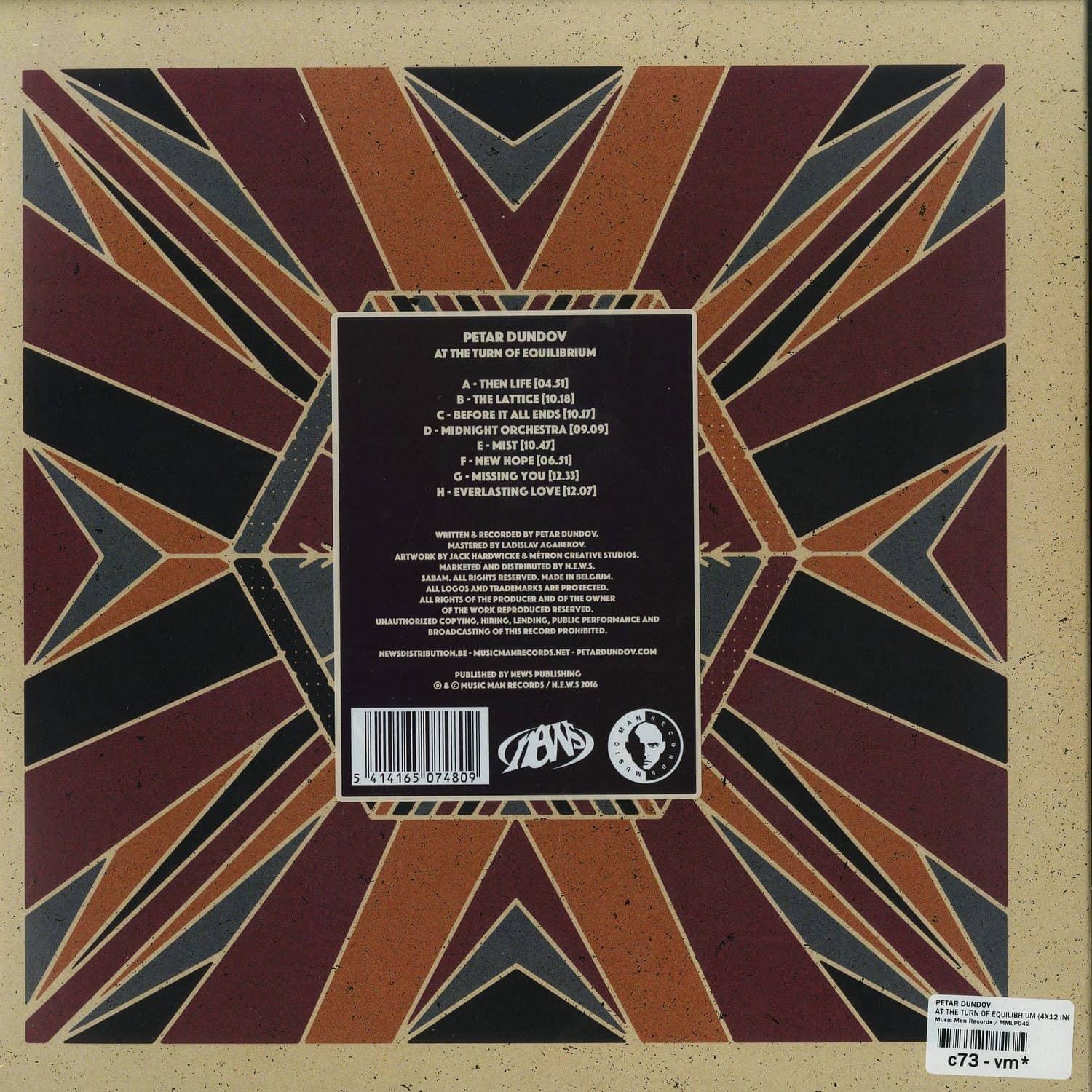 Second Hand vinyl record titled "At the Turn of Equilibrium" by Petar Dundov, showing the back cover artwork.