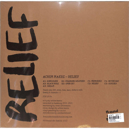 Back cover of ACHIM MAERZ Relief vinyl record by Word and Sound, featuring artwork and track details.