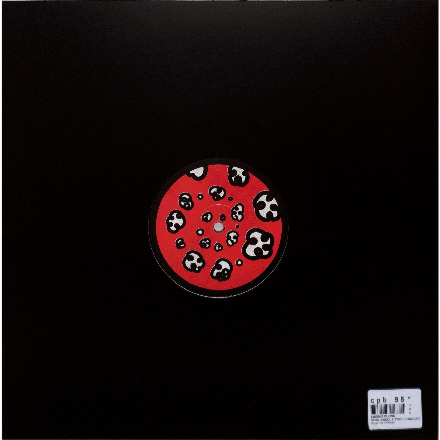 Back cover of Eugene Chong's Spontaneous Synchronization EP vinyl record by Syncrophone featuring abstract artwork and track details.