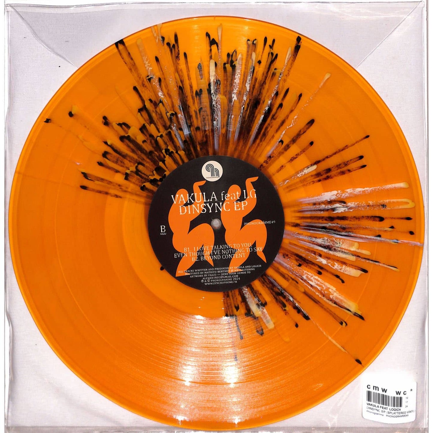 VAKULA featuring LG vinyl record DINSYNC EP by Syncrophone, showing the back cover with artwork and text details.