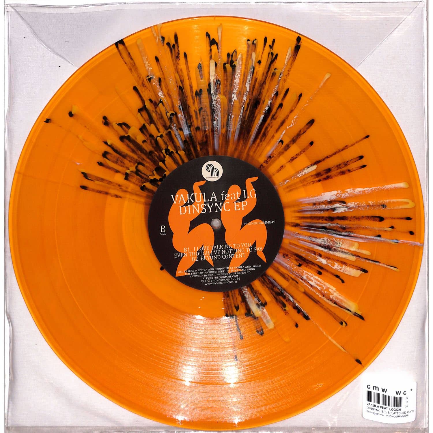 VAKULA featuring LG vinyl record DINSYNC EP by Syncrophone, showing the back cover with artwork and text details.