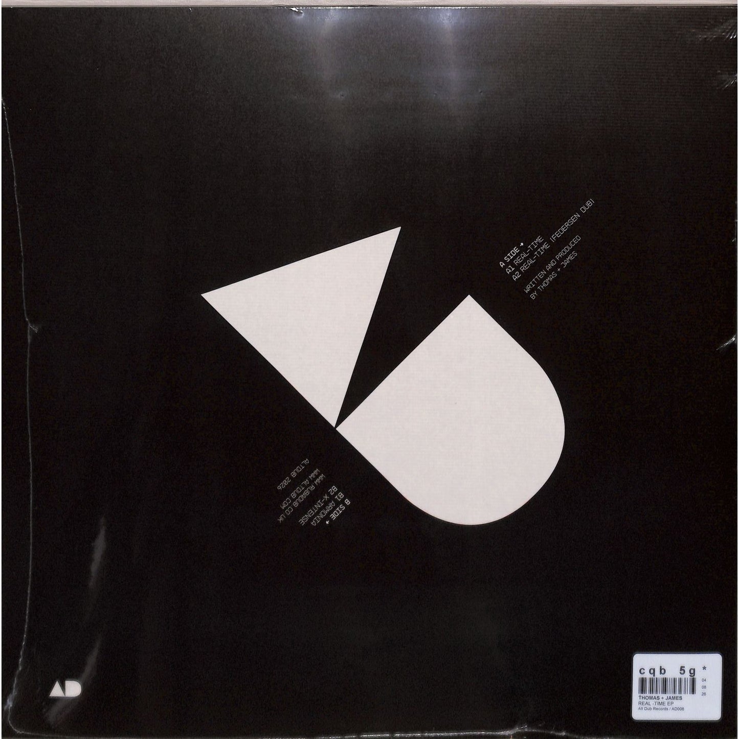 Rubadub vinyl record of Thomas + James Federsen's Real-Time EP, showing the back cover with artwork and track details.
