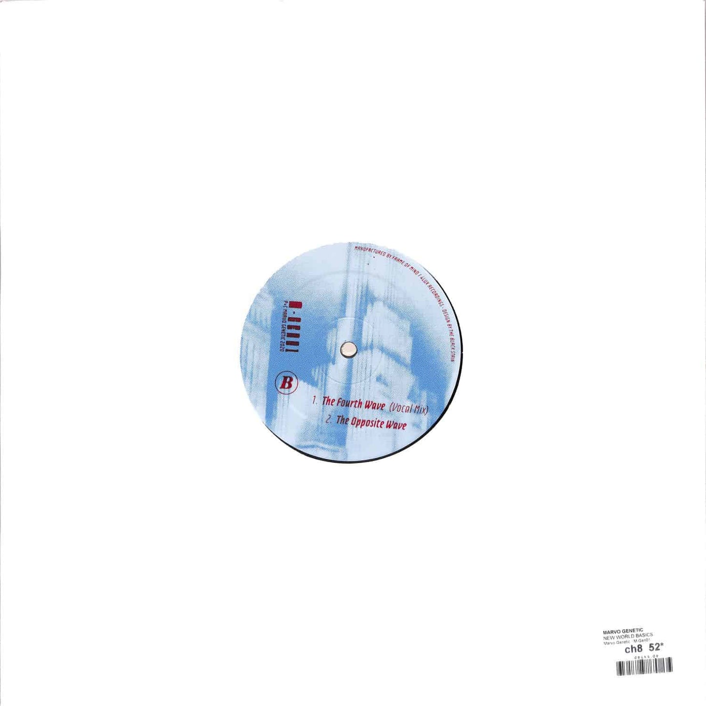 Back of the Second Hand MARVO GENETIC – NEW WORLD BASICS vinyl record with black and white album artwork.