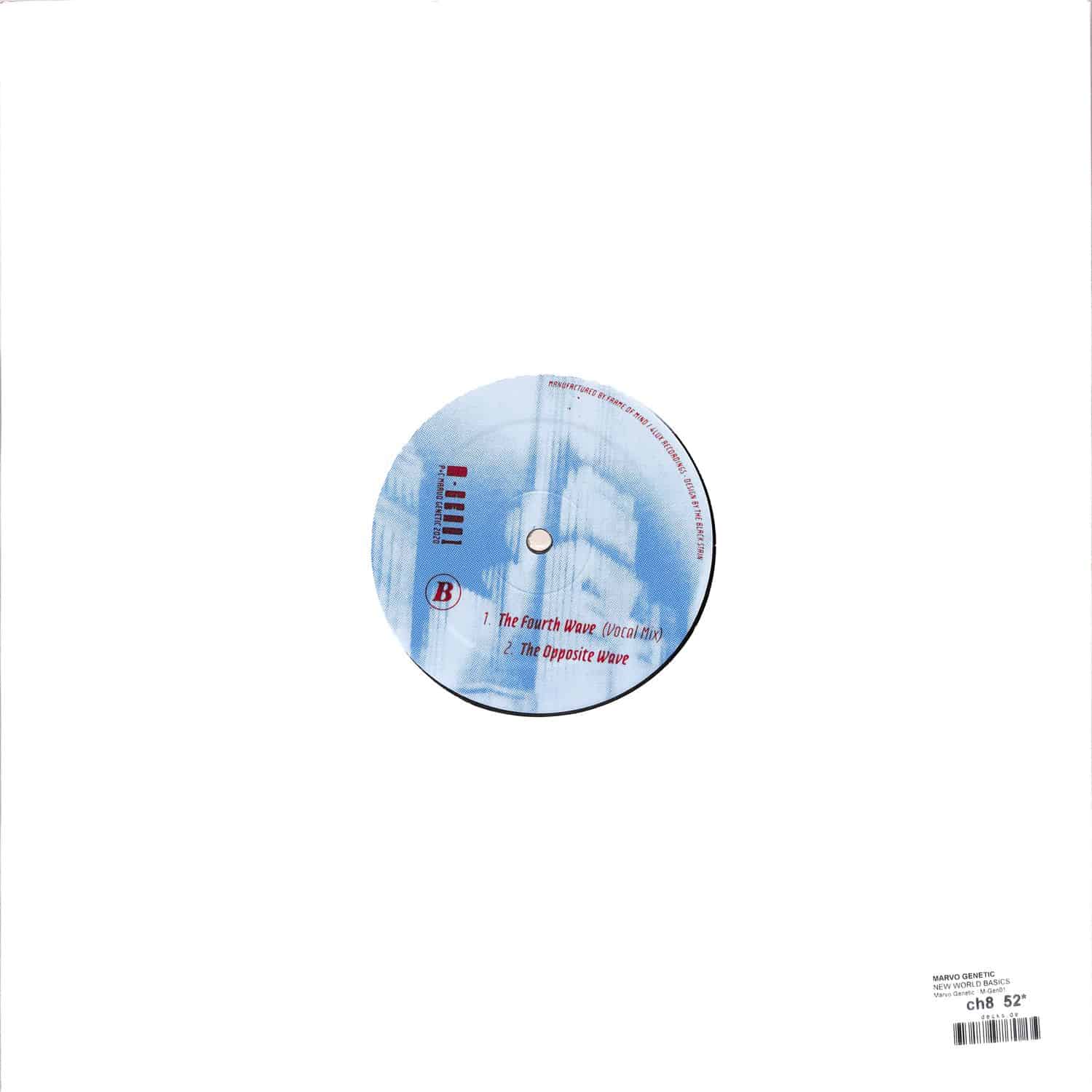 Back of the Second Hand MARVO GENETIC – NEW WORLD BASICS vinyl record with black and white album artwork.