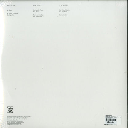 Back of Kangding Ray Hyper Opal Mantis vinyl record, showing the record's label and cover art details.