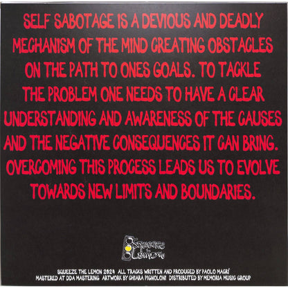 Triple Vision vinyl record of Paolo Macrì’s Autosabotaggio, showing the back cover with artwork and track listing.