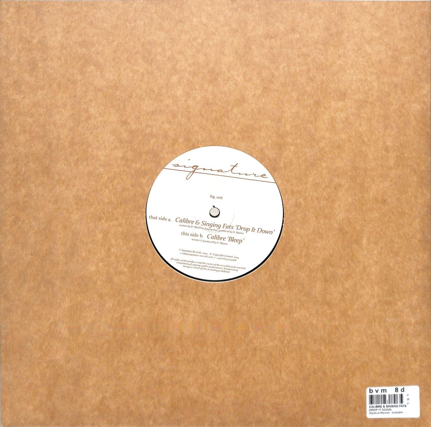 Triple Vision vinyl record "Drop It Down / Bleep" by Calibre & Singing Fats, showing the back cover artwork.