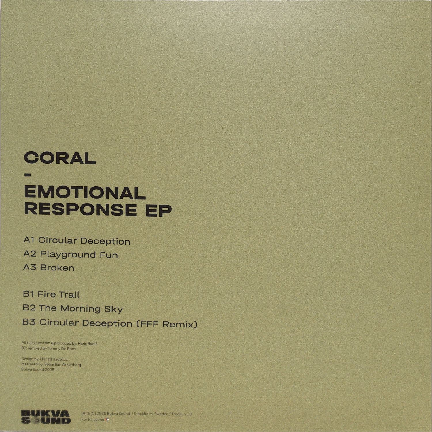 Back of Triple Vision Coral FFF Emotional Response EP vinyl record showing artwork and record label details.