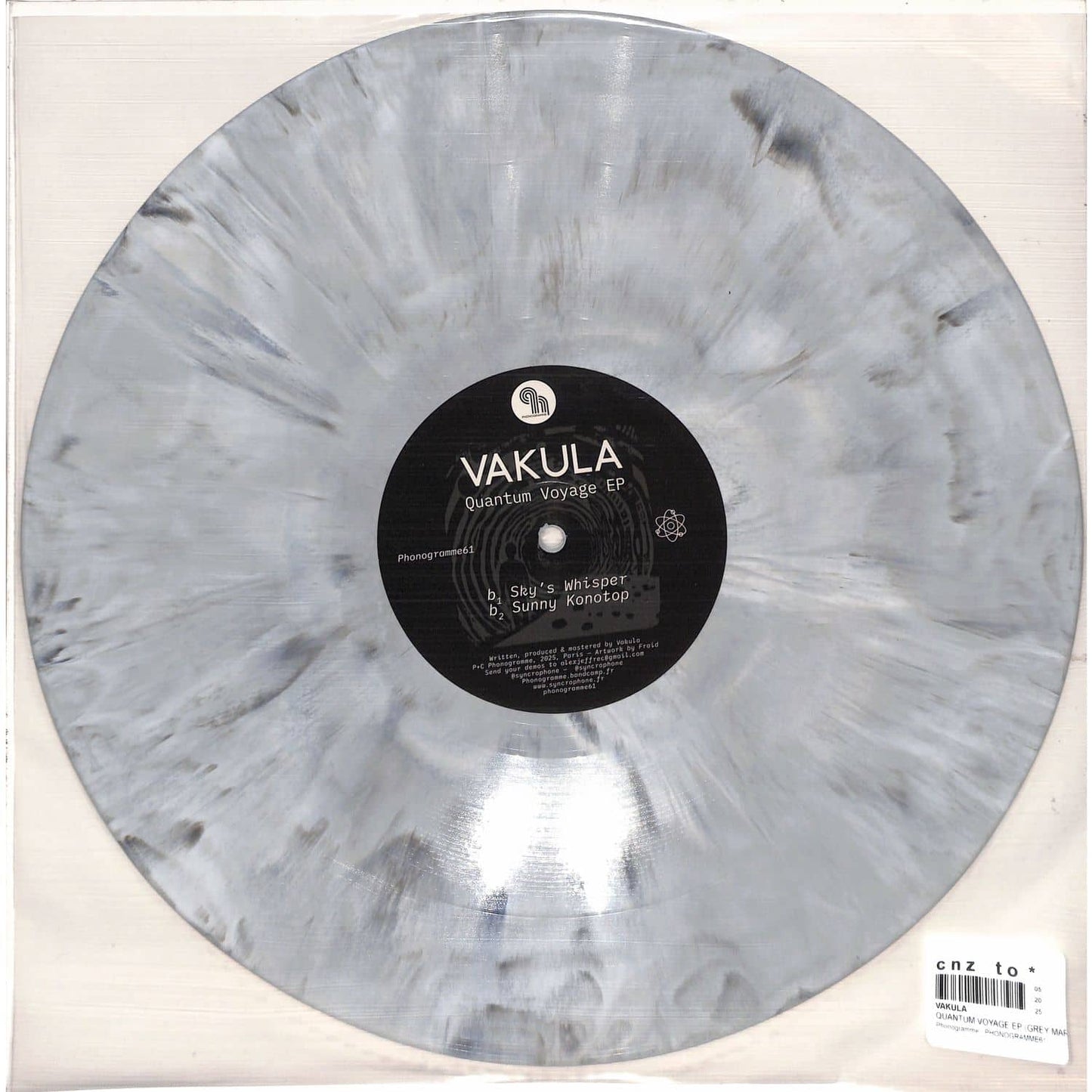 VAKULA Quantum Voyage EP vinyl record by Syncrophone, showing the album's back cover with artwork and track details.
