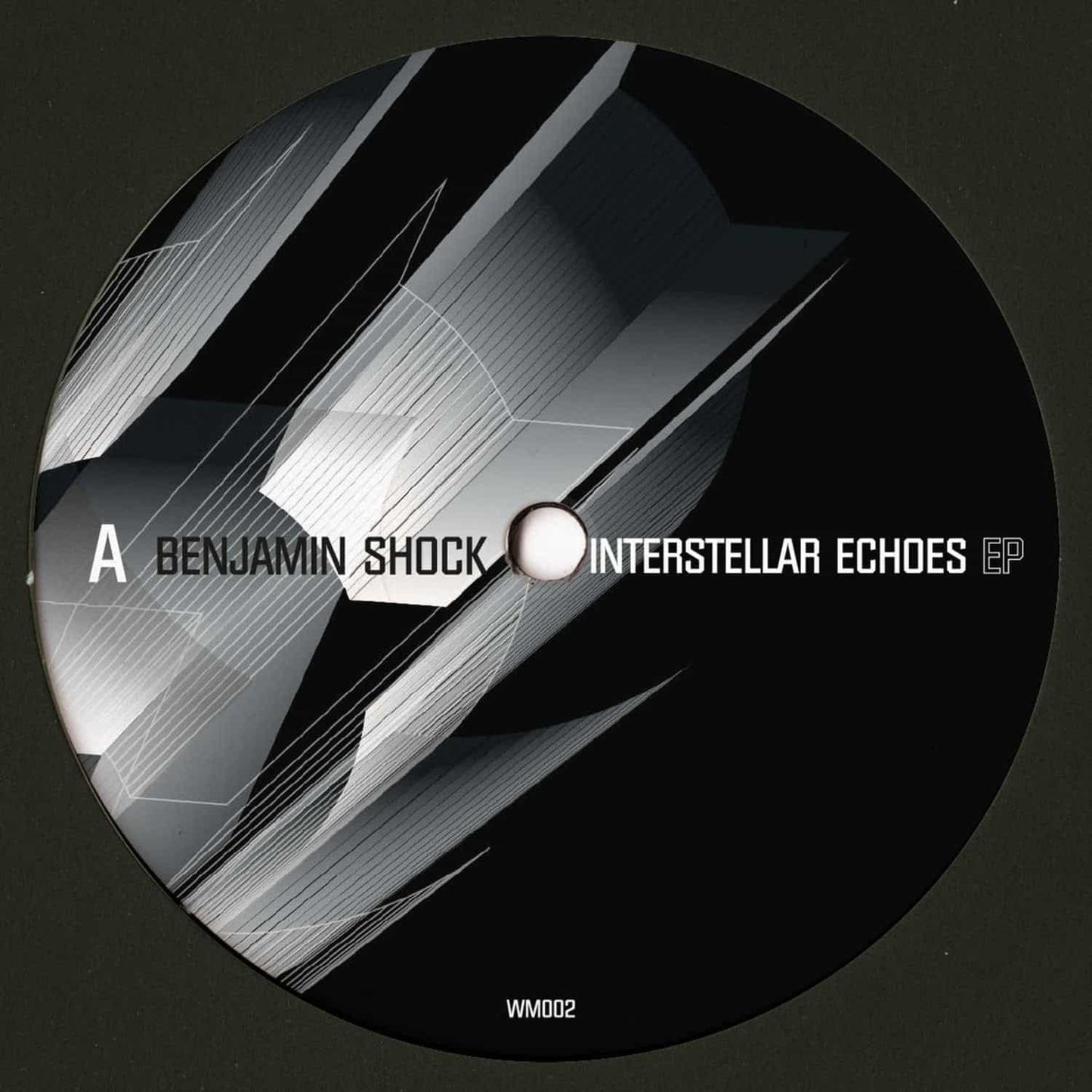 Decks Benjamin Shock Interstellar Echoes vinyl record with dark, abstract album art featuring cosmic and electronic visual elements.