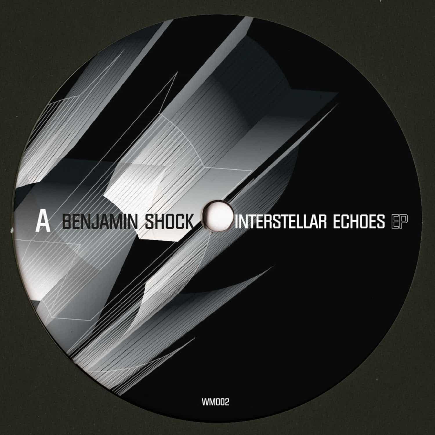 Decks Benjamin Shock Interstellar Echoes vinyl record with dark, abstract album art featuring cosmic and electronic visual elements.