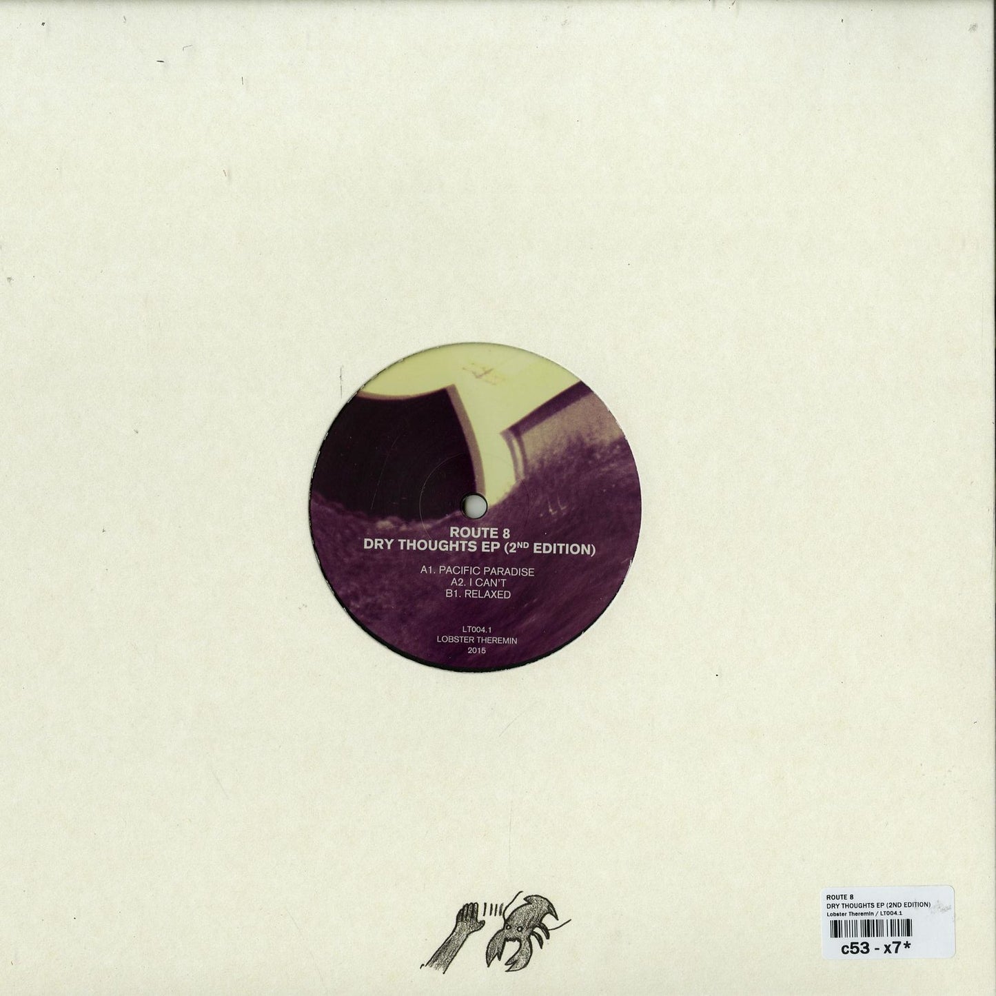 Second Hand Route 8 Dry Thoughts EP vinyl record with back cover art, featuring minimalist design and track listing.