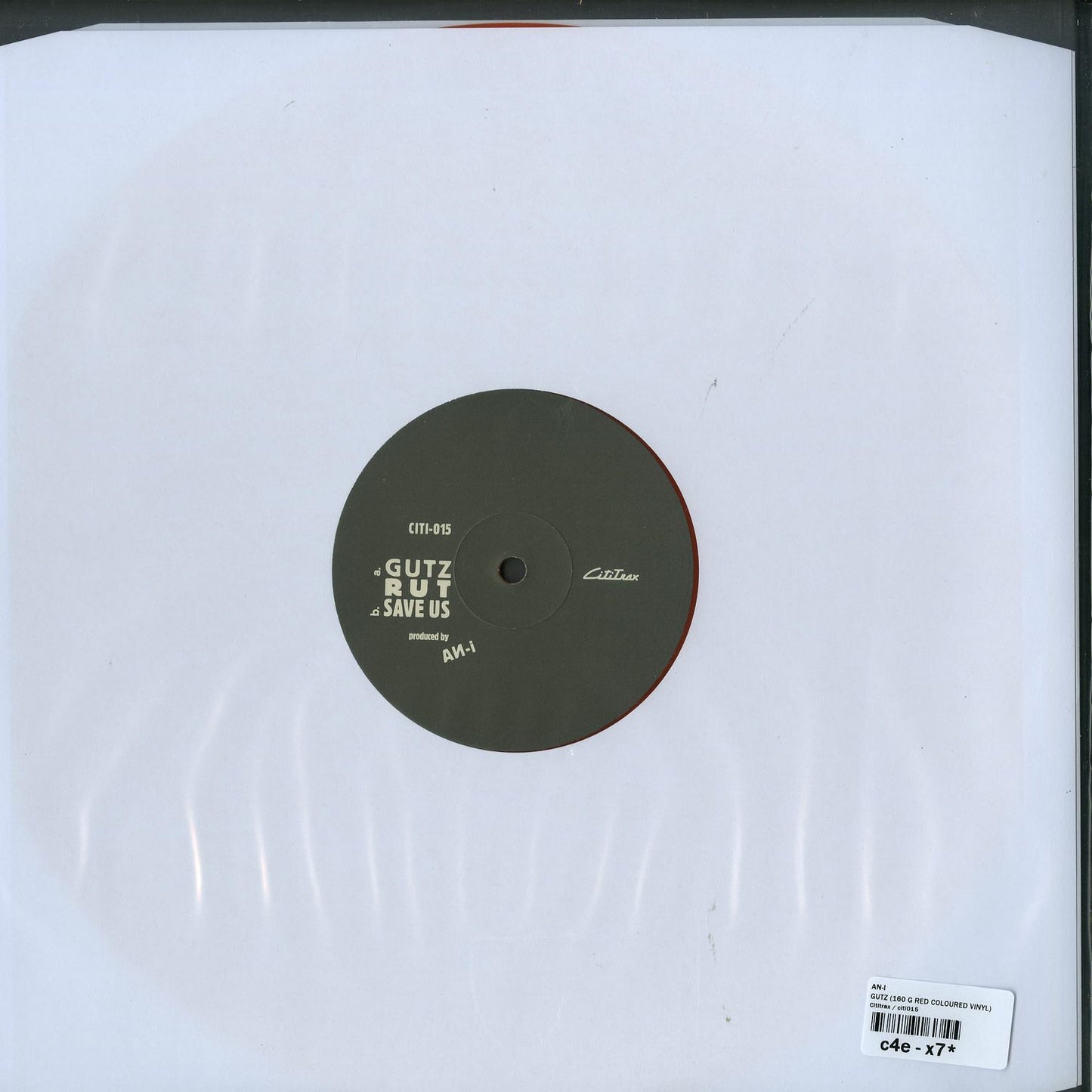 Back of Second Hand AN-I GUTZ vinyl record with label and grooves visible, showcasing its vintage music collectible design.