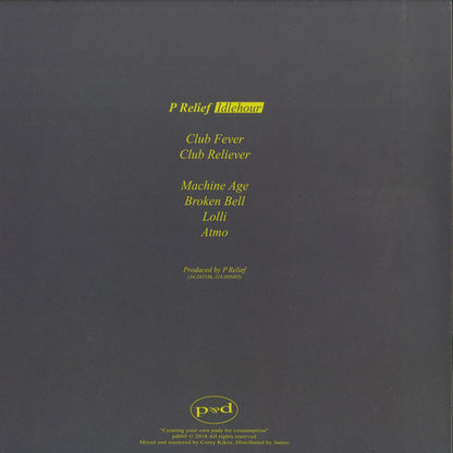 Second Hand P RELIEF vinyl record by IDLEHOUR, showing the back cover with artwork and track information.