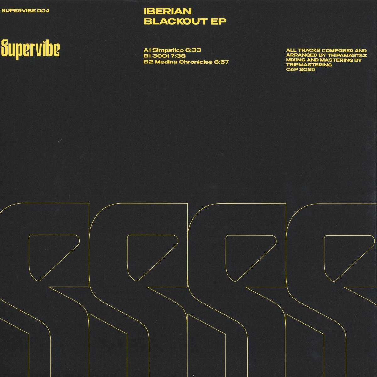 Back cover of Vinyl Future's TRIPMASTAZ IBERIAN BLACKOUT EP vinyl record, featuring artwork and track information.