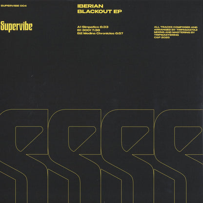 Back cover of Vinyl Future's TRIPMASTAZ IBERIAN BLACKOUT EP vinyl record, featuring artwork and track information.