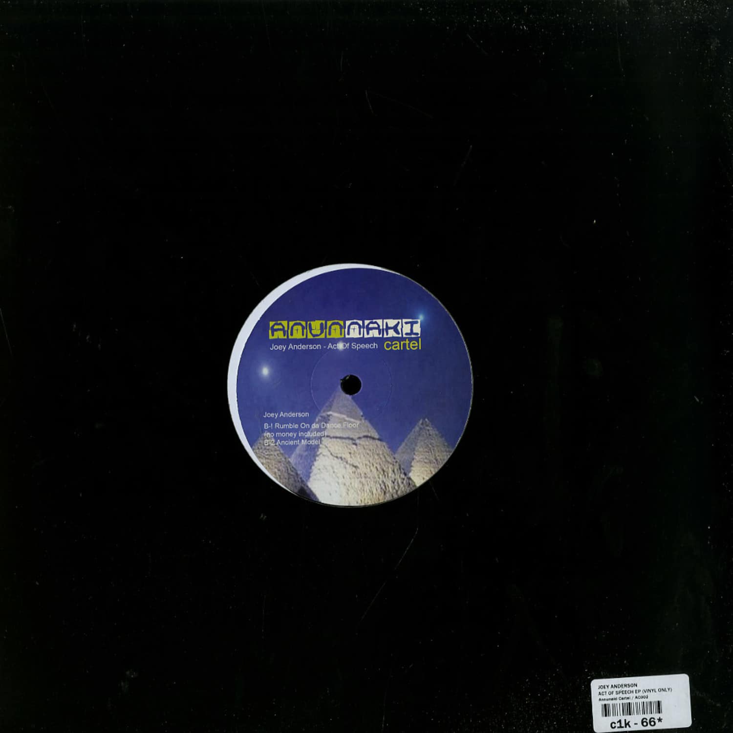 Back of Second Hand JOEY ANDERSON Act of Speech EP vinyl record with white label and black vinyl showing details.