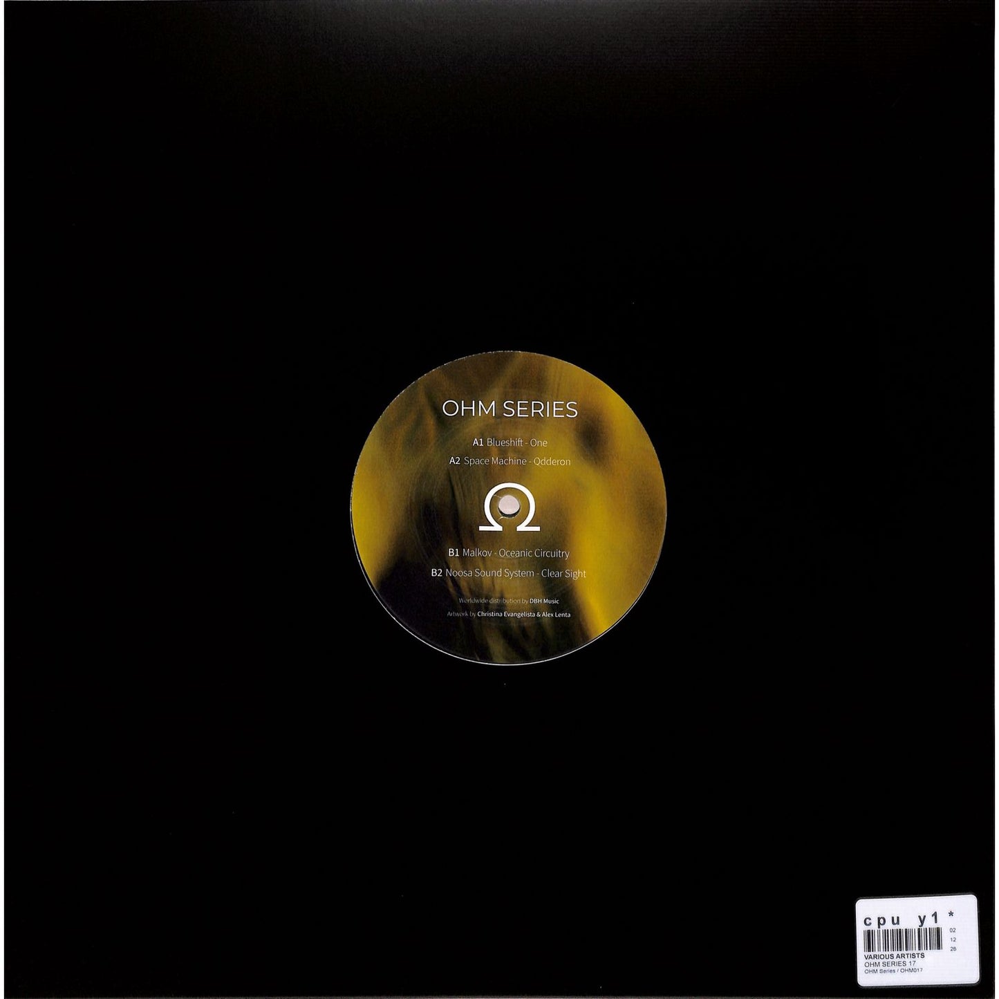 Back of DBH Blueshift Space Machine Malkov Noosa Sound System vinyl record from the Ohm Series, featuring colorful abstract artwork.