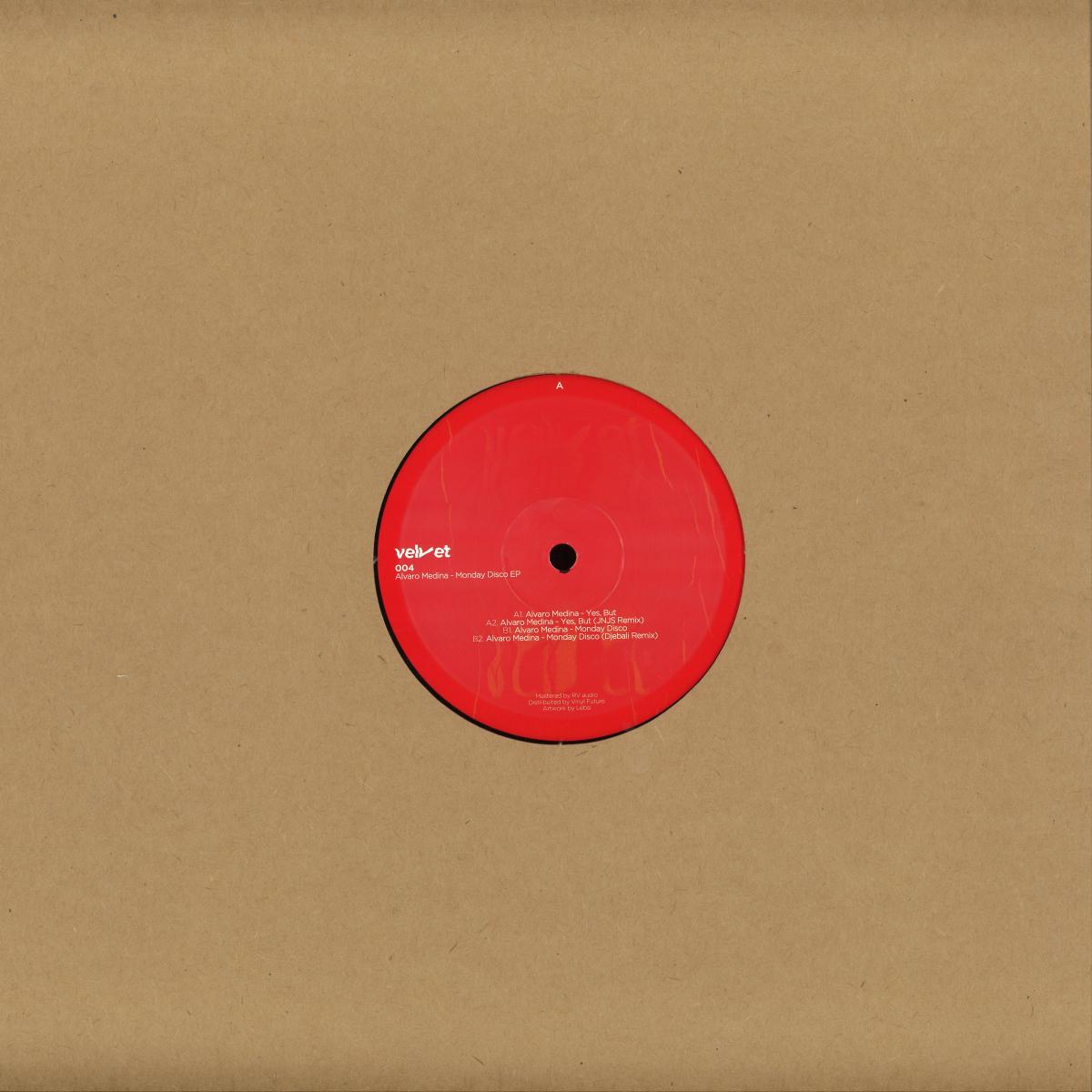 Vinyl record of ALVARO MEDINA, JNJS, DJEBALI - MONDAY DISCO EP by Vinyl Future, showing the back cover art.