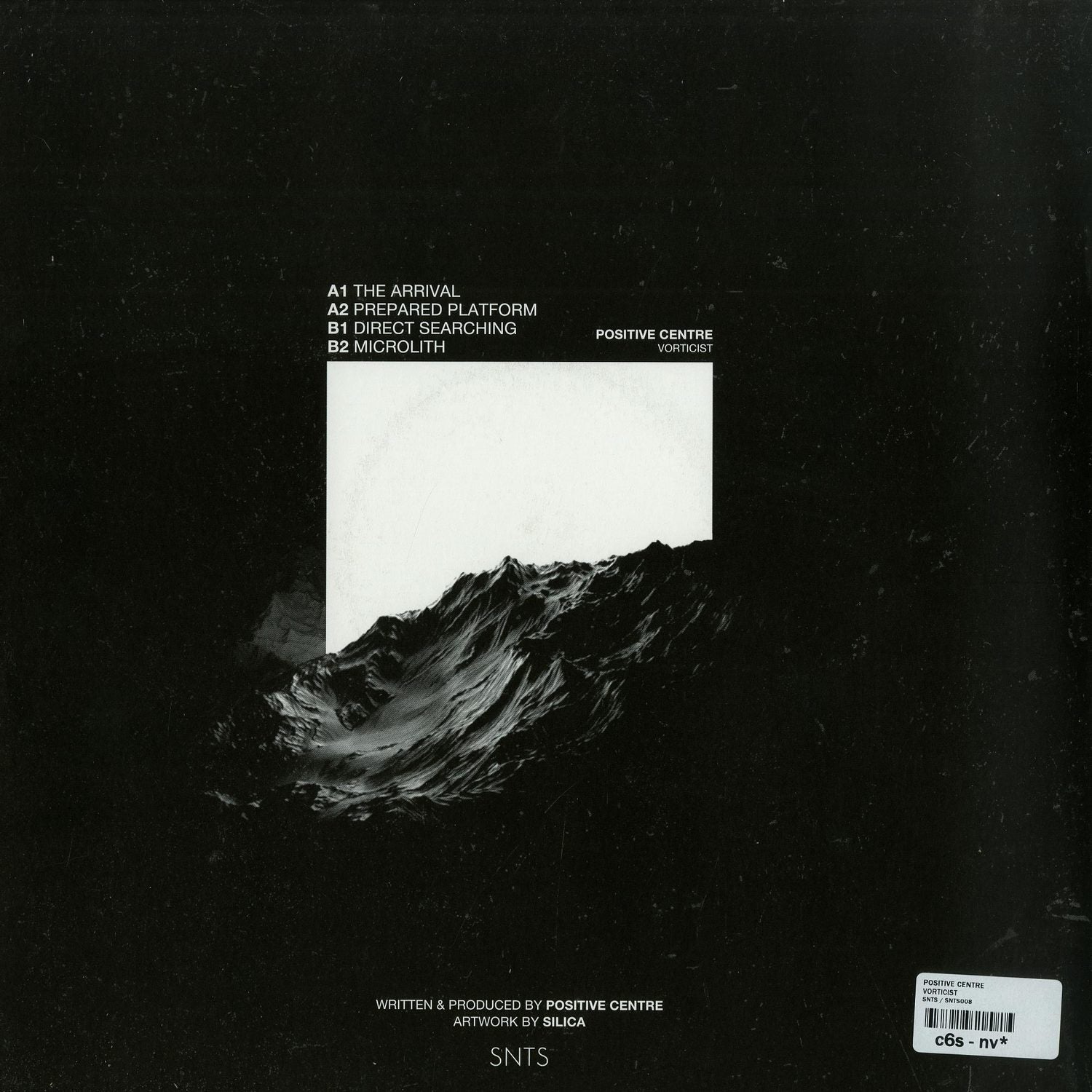 Second Hand VORTICIST vinyl record by POSITIVE CENTRE, showing the back cover with abstract artwork and track info.