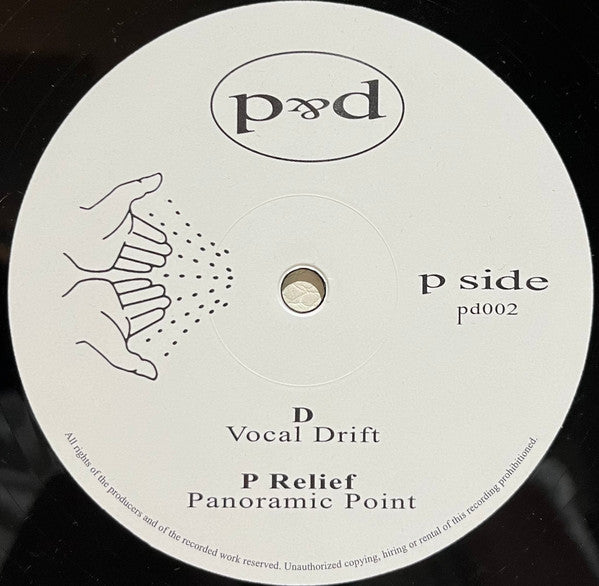 Second Hand vinyl record titled "P RELIEF, D – P&D 02" showing the back cover with track listing and artwork.