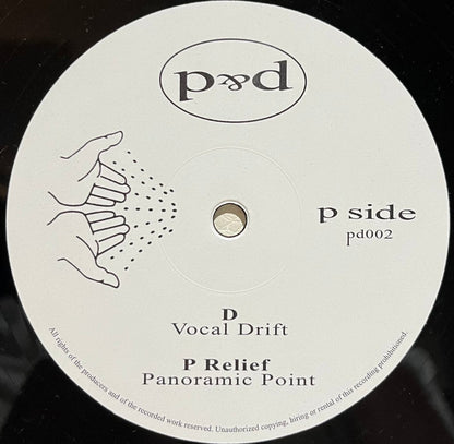 Second Hand vinyl record titled "P RELIEF, D – P&D 02" showing the back cover with track listing and artwork.