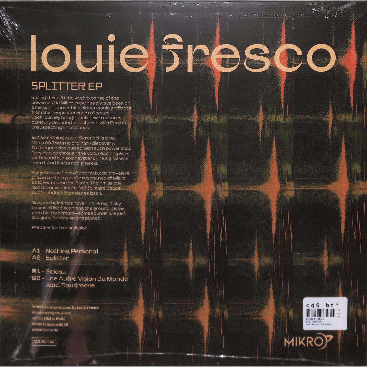 DBH Louie Fresco Splitter EP vinyl record with colorful back cover art and textured surface detail.