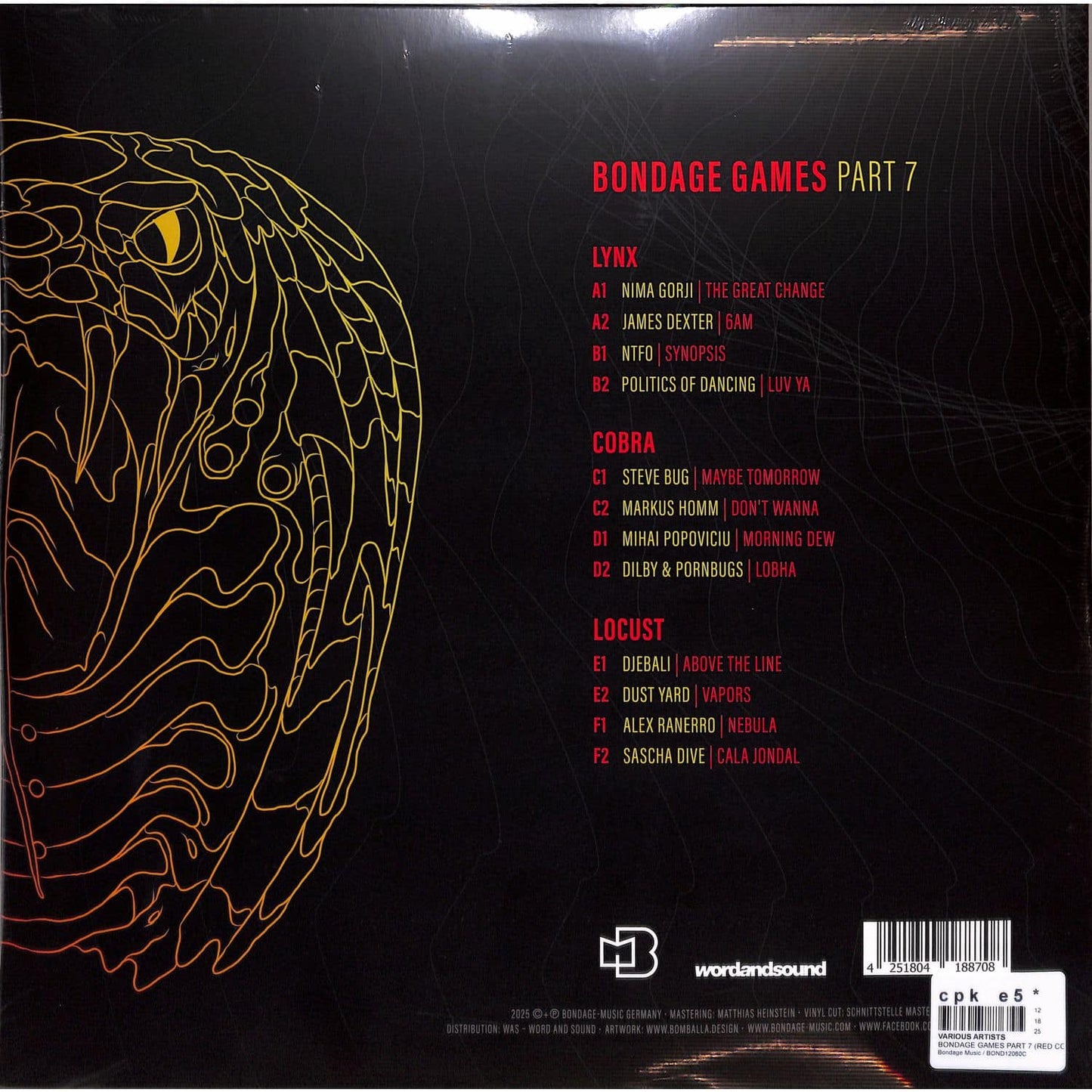 Vinyl record of "Bondage Games Part 7" by Various Artists, released by Word and Sound, showing the back cover artwork.