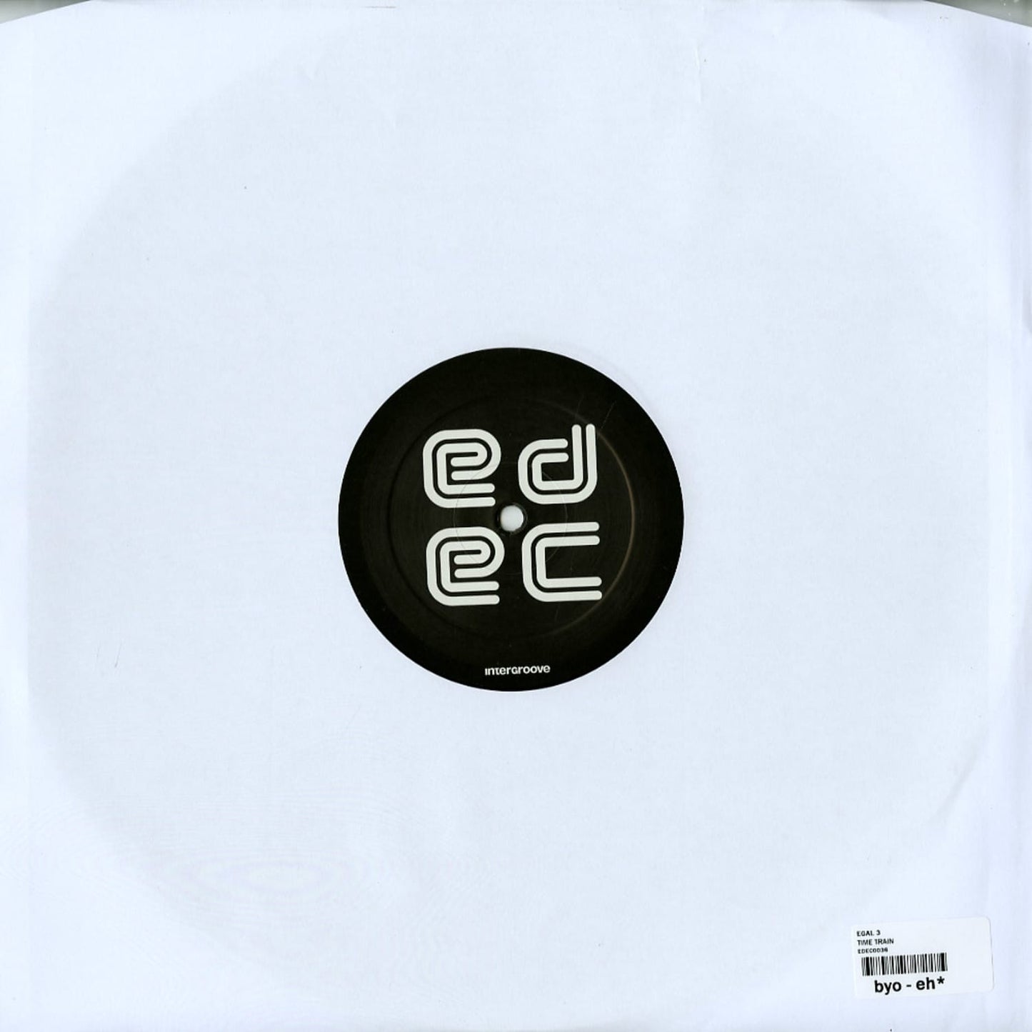 Second Hand vinyl record of EGAL 3, Ryan Elliott – Time Train, showing the back cover with artwork and track details.